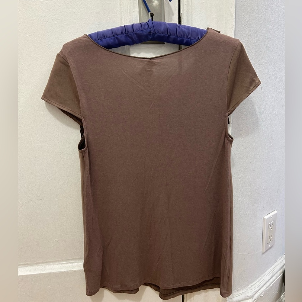 Brown Ruffle-Front Women's Top - Picture 3 of 4